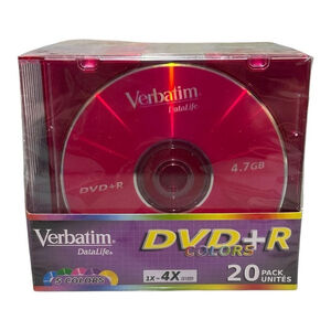 Verbatim DataLife DVD+R Colors 4.7GB 4X 20 Pack Recordable Discs New Sealed